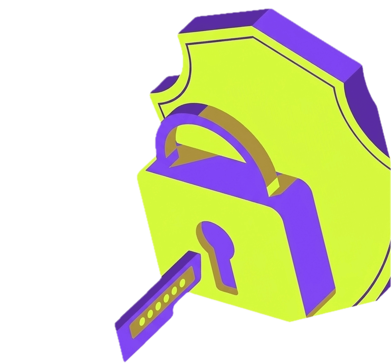 3D illustration of a lime shield with a purple padlock